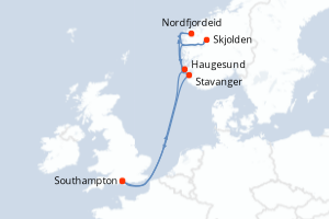Carte itinéraire croisière - 7 jours au départ de Southampton - Europe du Nord