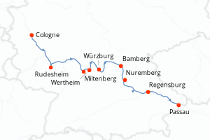 Carte itinéraire croisière - 7 jours au départ de Cologne - Danube