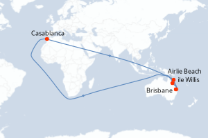 Carte itinéraire croisière - 6 jours au départ de Brisbane - Australie Nouvelle Zélande