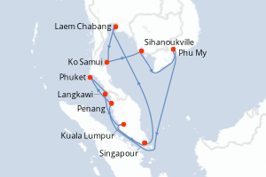 Carte itinéraire croisière - 14 jours au départ de Singapour - Asie