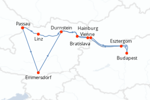 Carte itinéraire croisière - 7 jours au départ de Passau - Danube