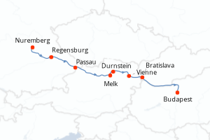 Carte itinéraire croisière - 7 jours au départ de Nuremberg - Danube