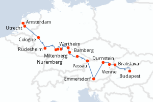Carte itinéraire croisière - 14 jours au départ de Amsterdam - Danube