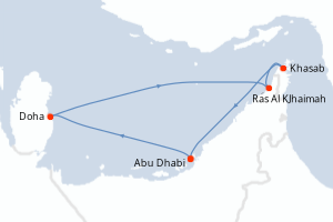 Carte itinéraire croisière - 7 jours au départ de Abu Dhabi - Moyen-Orient Dubaï