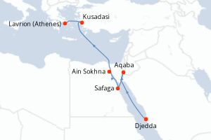 Carte itinéraire croisière - 8 jours au départ de Djedda - Mer Rouge Océan Indien