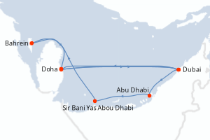 Carte itinéraire croisière - 8 jours au départ de Doha - Mer Rouge Océan Indien