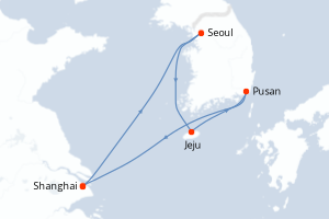 Carte itinéraire croisière - 6 jours au départ de Shanghai - Asie