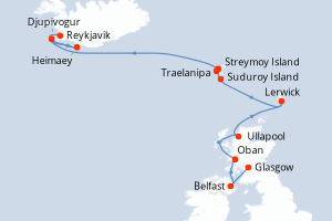 Carte itinéraire croisière - 11 jours au départ de Glasgow - Europe du Nord