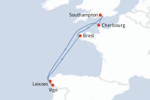 Carte itinéraire croisière - 7 jours au départ de Southampton - Europe du Nord