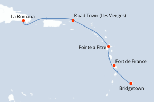 Carte itinéraire croisière - 4 jours au départ de Bridgetown - Caraïbes Bahamas