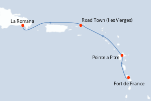 Carte itinéraire croisière - 3 jours au départ de Fort de France - Caraïbes Bahamas