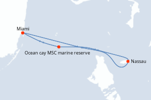 Carte itinéraire croisière - 7 jours au départ de Miami - Caraïbes Bahamas
