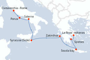 Carte itinéraire croisière - 8 jours au départ de Civitavecchia - Rome - Méditerranée