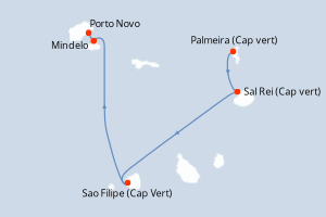 Carte itinéraire croisière Îles de l’archipel du Cap-Vert - 7 jours au départ de Palmeira (Cap vert) - Ouest Africain