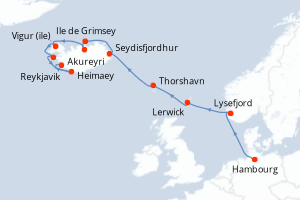 Carte itinéraire croisière - 12 jours au départ de Hambourg - Europe du Nord