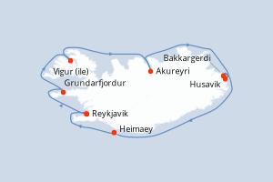 Carte itinéraire croisière - 7 jours au départ de Reykjavik - Europe du Nord