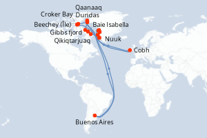 Carte itinéraire croisière - 18 jours au départ de Nuuk - Gröenland