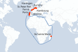 Carte itinéraire croisière - 10 jours au départ de Lisbonne - Europe du Nord