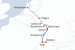 Carte itinéraire croisière - 7 jours au départ de Bale - Europe du Nord