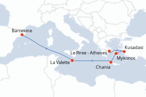 Carte itinéraire croisière - 7 jours au départ de Barcelone - Méditerranée