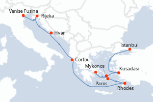 Carte itinéraire croisière - 11 jours au départ de Istanbul - Méditerranée
