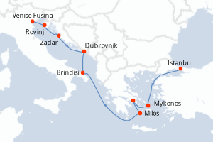Carte itinéraire croisière - 10 jours au départ de Venise Fusina - Méditerranée