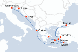 Carte itinéraire croisière - 11 jours au départ de Istanbul - Méditerranée