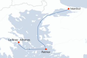 Carte itinéraire croisière - 3 jours au départ de Le Piree - Athenes - Méditerranée