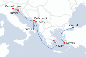 Carte itinéraire croisière - 10 jours au départ de Venise Fusina - Méditerranée