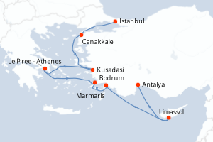 Carte itinéraire croisière - 9 jours au départ de Istanbul - Méditerranée