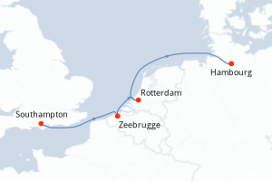 Carte itinéraire croisière - 5 jours au départ de Southampton - Europe du Nord