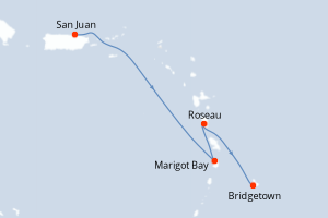 Carte itinéraire croisière - 3 jours au départ de San Juan - Caraïbes Bahamas