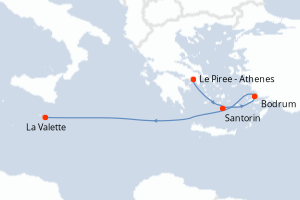 Carte itinéraire croisière - 4 jours au départ de Le Piree - Athenes - Méditerranée