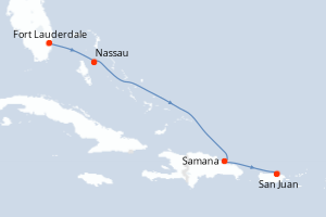 Carte itinéraire croisière - 4 jours au départ de Fort Lauderdale - Caraïbes Bahamas