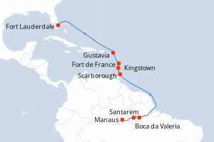 Carte itinéraire croisière - 12 jours au départ de Fort Lauderdale - Brésil