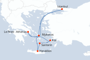 Carte itinéraire croisière - 7 jours au départ de Le Piree - Athenes - Méditerranée