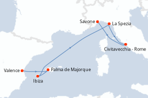 Carte itinéraire croisière - 6 jours au départ de Valence - Méditerranée