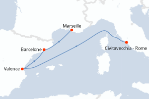 Carte itinéraire croisière - 4 jours au départ de Civitavecchia - Rome - Méditerranée