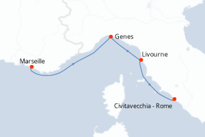 Carte itinéraire croisière - 3 jours au départ de Marseille - Méditerranée