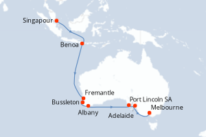 Carte itinéraire croisière - 18 jours au départ de Singapour - Asie