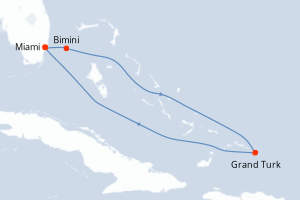 Carte itinéraire croisière - 5 jours au départ de Miami - Caraïbes Bahamas