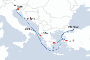 Carte itinéraire croisière - 8 jours au départ de Trieste - Adriatique