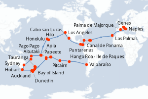 Carte itinéraire croisière - 85 jours au départ de Valparaíso - Transatlantique