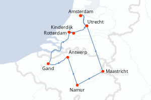 Carte itinéraire croisière - 7 jours au départ de Amsterdam - Europe du Nord