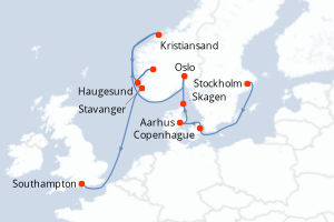 Carte itinéraire croisière - 12 jours au départ de Stockholm - Europe du Nord