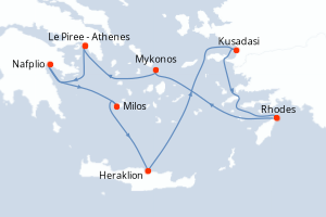 Carte itinéraire croisière - 7 jours au départ de Le Piree - Athenes - Méditerranée