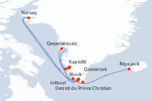 Carte itinéraire croisière - 12 jours au départ de Reykjavik - Gröenland