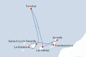 Carte itinéraire croisière Iles Canaries - 7 jours au départ de Funchal - Iles Canaries
