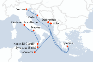 Carte itinéraire croisière - 10 jours au départ de Civitavecchia - Rome - Méditerranée