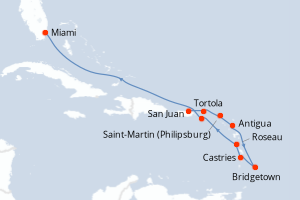 Carte itinéraire croisière - 10 jours au départ de San Juan - Caraïbes Bahamas